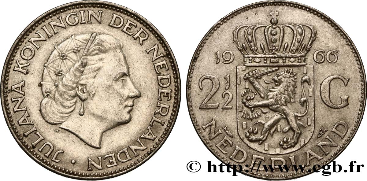 PAíSES BAJOS 2 1/2 Gulden Juliana 1966 Utrecht MBC+ 