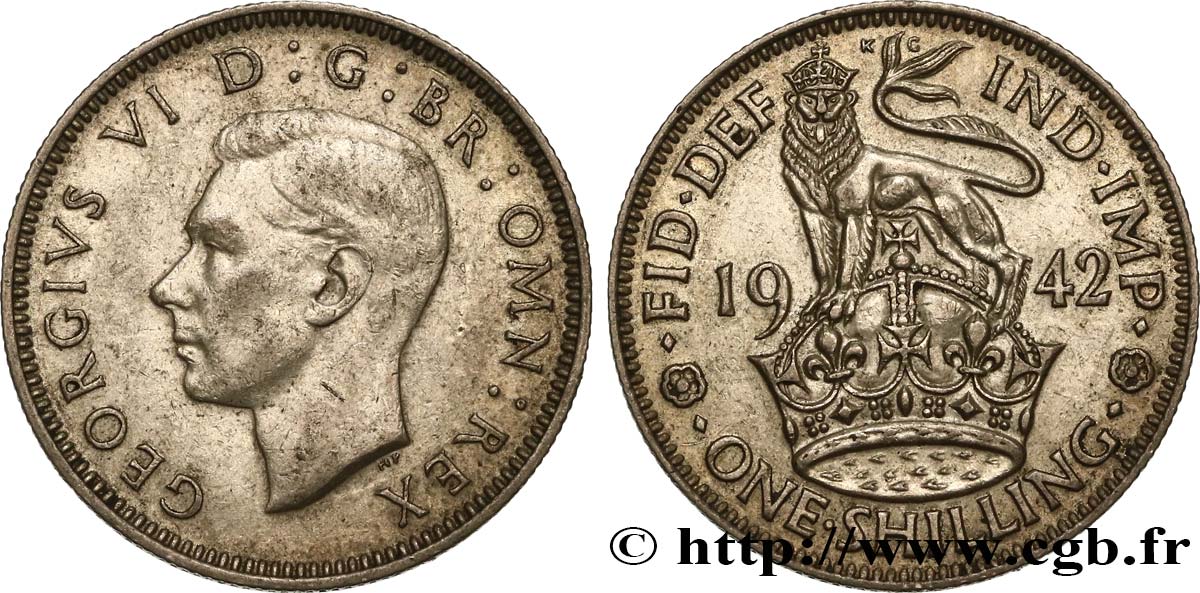VEREINIGTEN KÖNIGREICH 1 Shilling Georges VI “England reverse” 1942  fVZ/VZ 