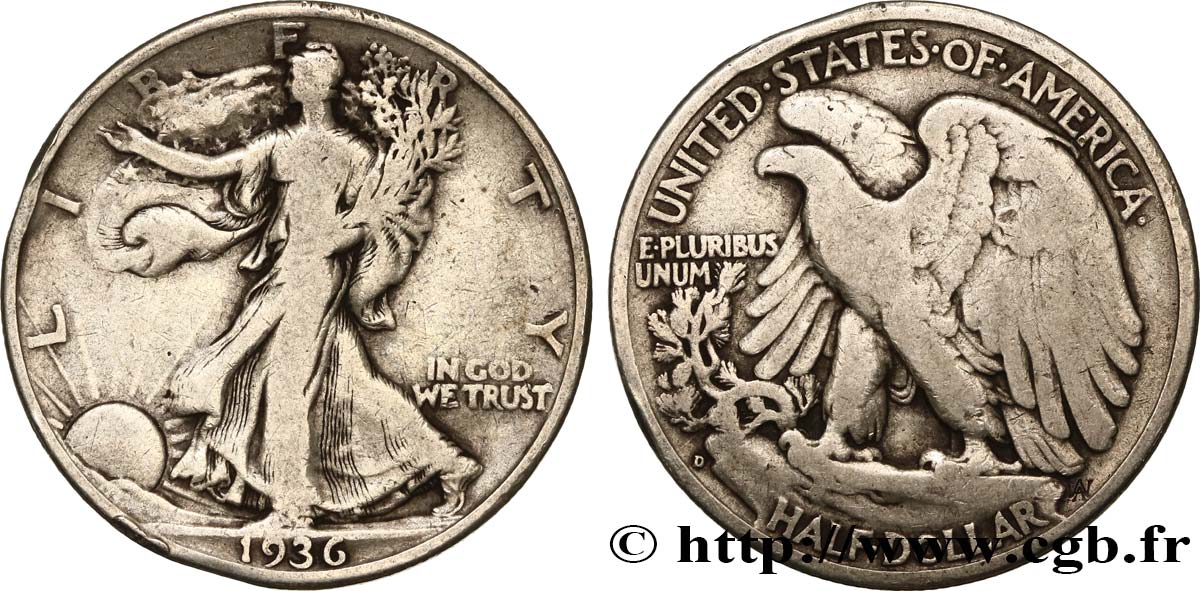 UNITED STATES OF AMERICA 1/2 Dollar Walking Liberty 1936 Denver VF 