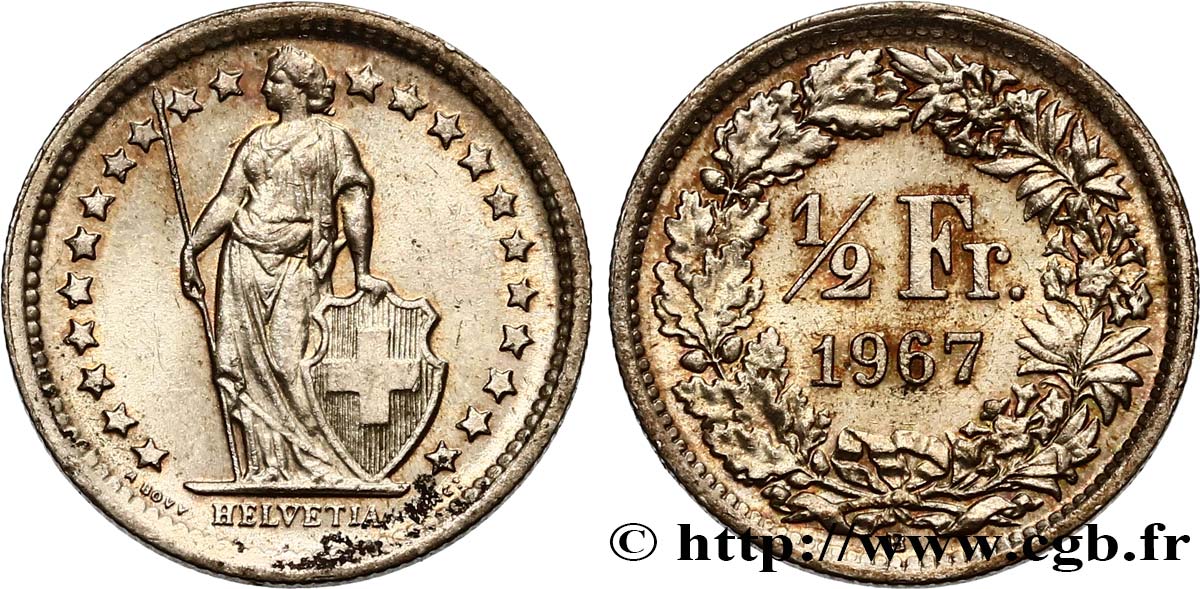 SUISSE 1/2 Franc Helvetia 1967 Berne SPL 