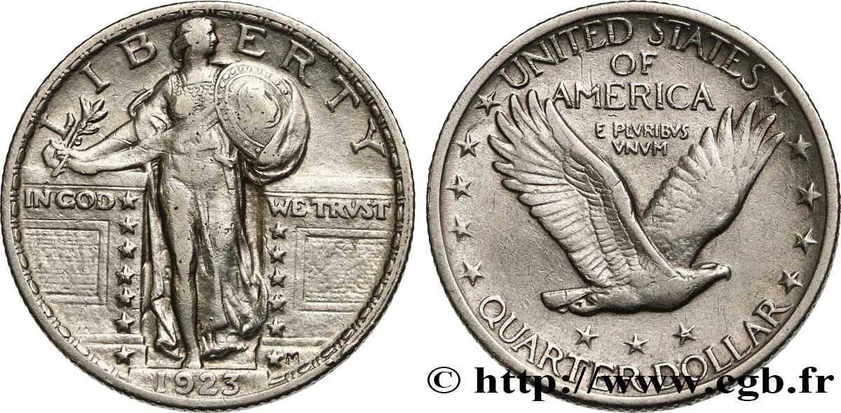 STATI UNITI D AMERICA 1/4 Dollar Liberty 1923 Philadelphie BB 