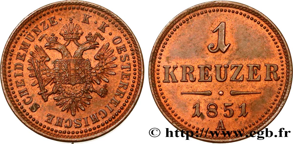 AUSTRIA 1 Kreuzer 1851 Vienne EBC 