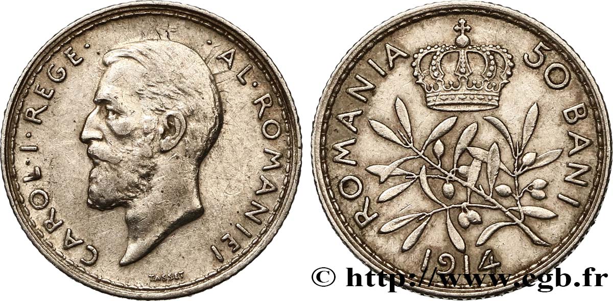 ROMANIA 50 Bani Charles Ier 1914  XF 