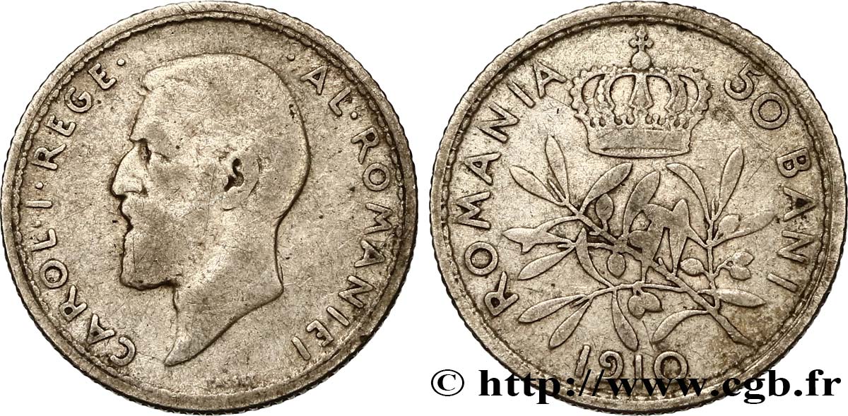 ROMANIA 50 Bani Charles Ier 1910  VF 