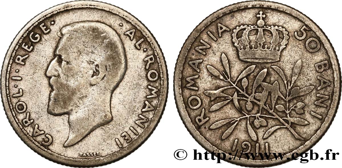 ROMANIA 50 Bani Charles Ier 1911  VF 