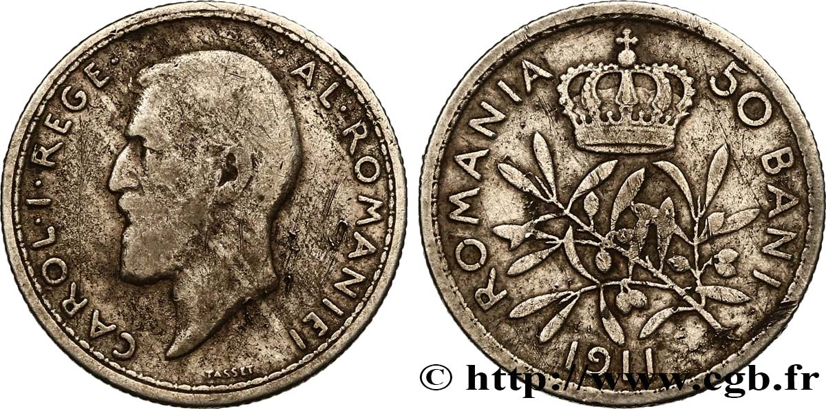 ROMANIA 50 Bani Charles Ier 1911  VF 