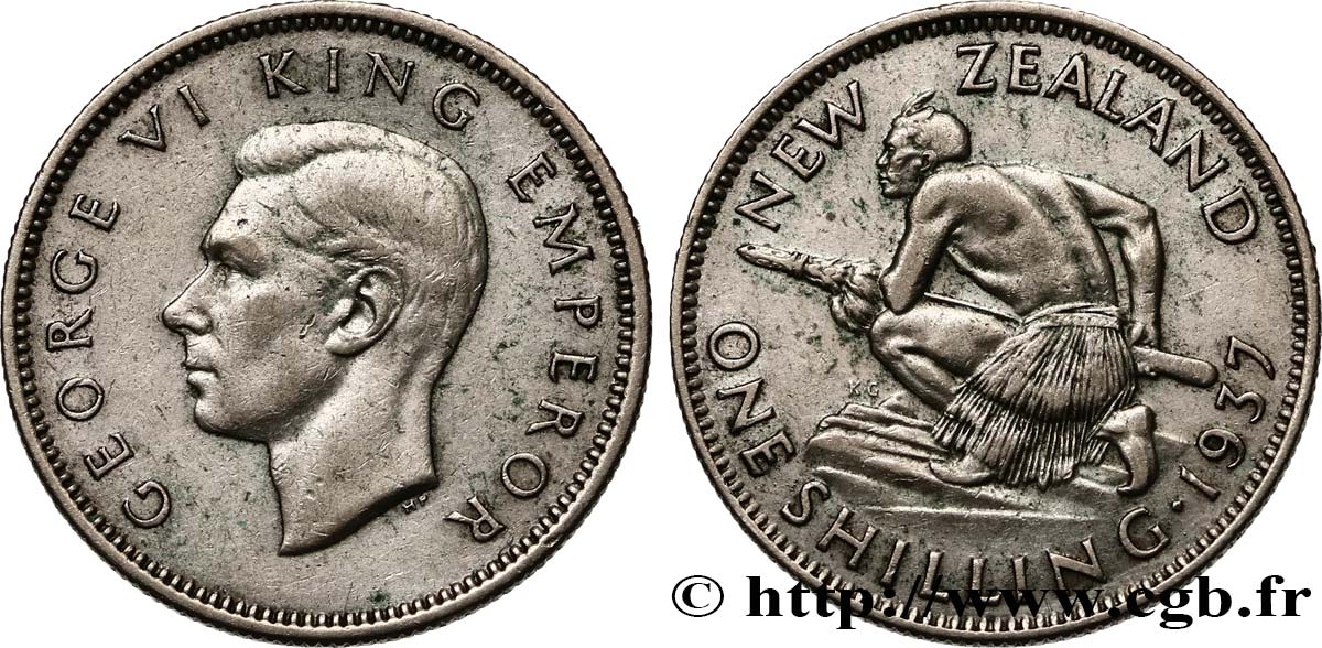 NEW ZEALAND 1 Shilling Georges VI / guerrier maori 1937  XF 