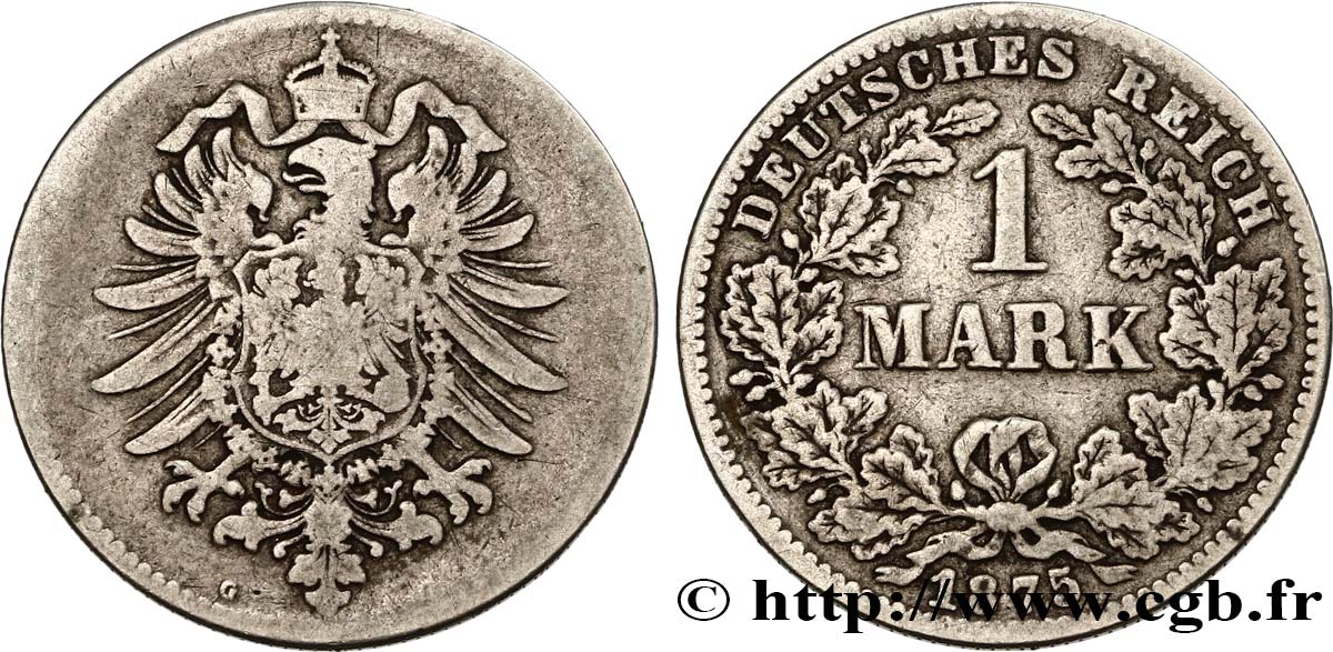 GERMANY 1 Mark Empire aigle impérial 1875 Karlsruhe VF 