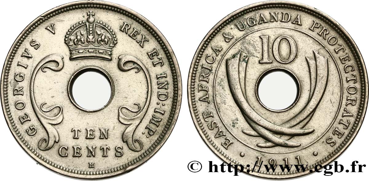 ÁFRICA ORIENTAL BRITÁNICA Y UGANDA - PROTECTORADOS 10 Cents East Africa and Uganda Protectorates (Edouard VII) 1911 Heaton - H EBC 