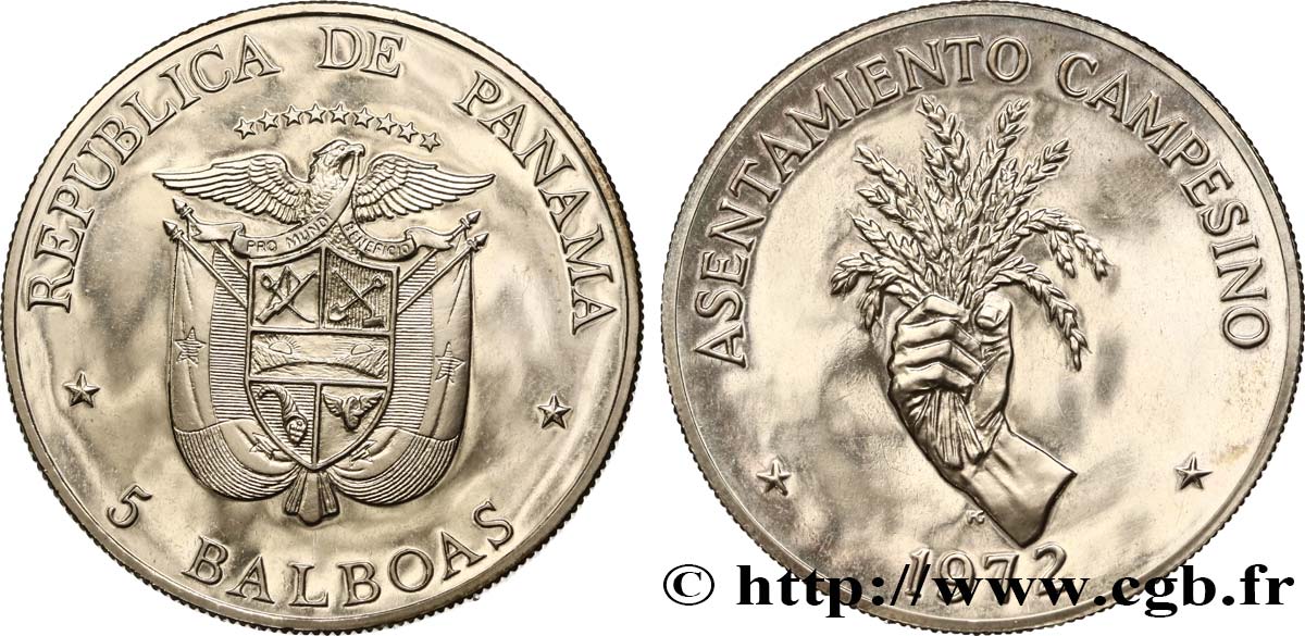 PANAMA 5 Balboas Proof FAO 1972 Franklin Mint fST 