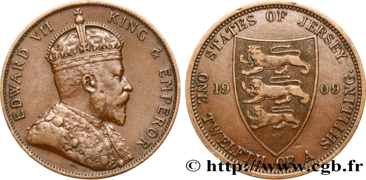 ISLA DE JERSEY 1/12 Shilling Edouard VII 1909  BC+ 
