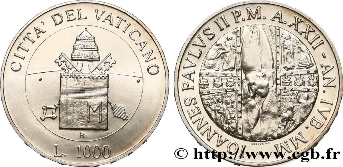 VATICAN ET ÉTATS PONTIFICAUX 1000 Lire Jean-Paul II an XXII 2000 Rome SPL 