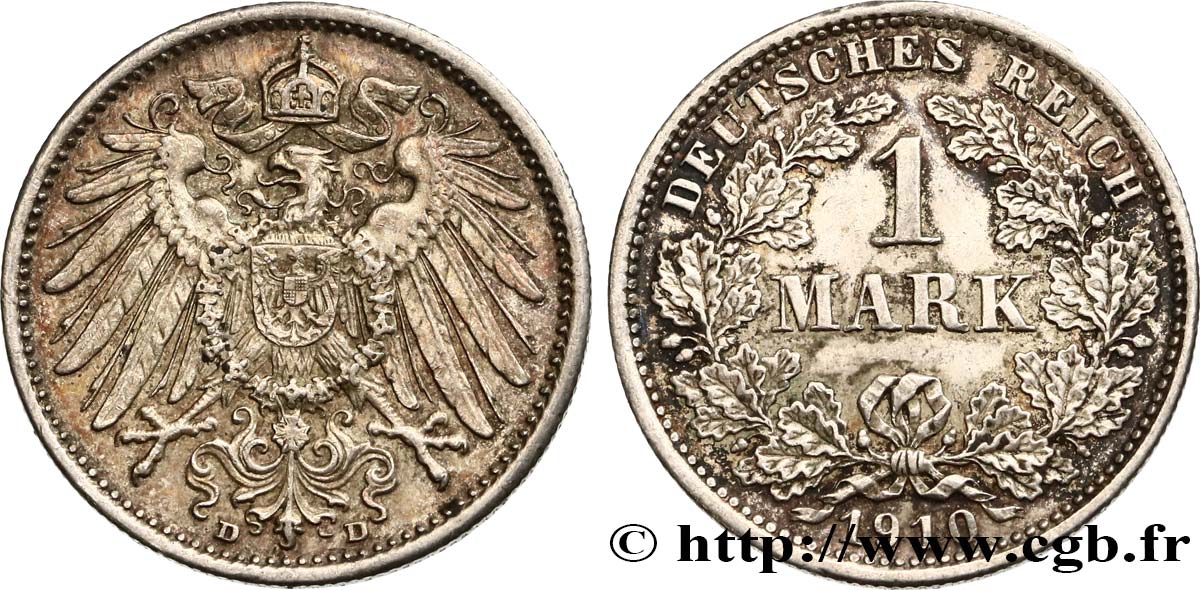 ALEMANIA 1 Mark Empire aigle impérial 2e type 1910 Munich MBC+ 
