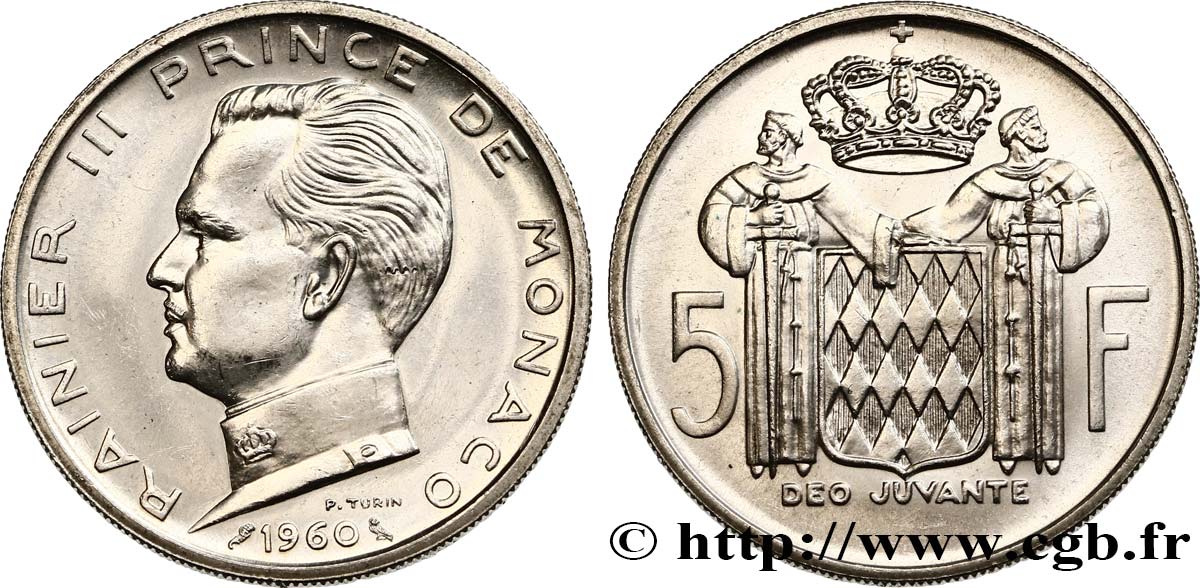 MONACO 5 Francs Rainier III 1960 Paris MS 