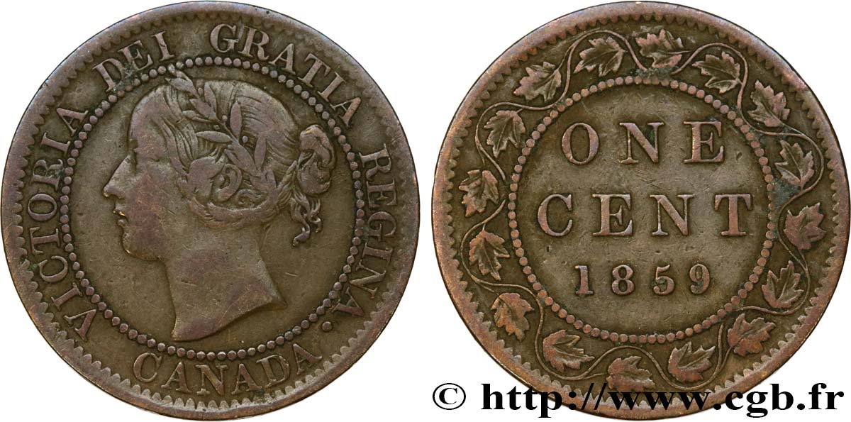 CANADA 1 Cent Victoria 1859  TB+ 