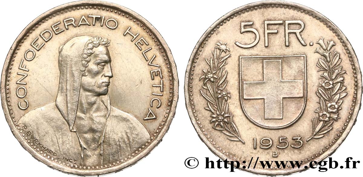 SVIZZERA  5 Francs Berger 1953 Berne q.SPL 