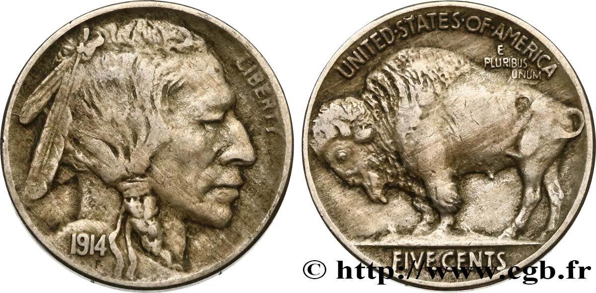 UNITED STATES OF AMERICA 5 Cents Tête d’indien ou Buffalo 1914 Philadelphie XF 