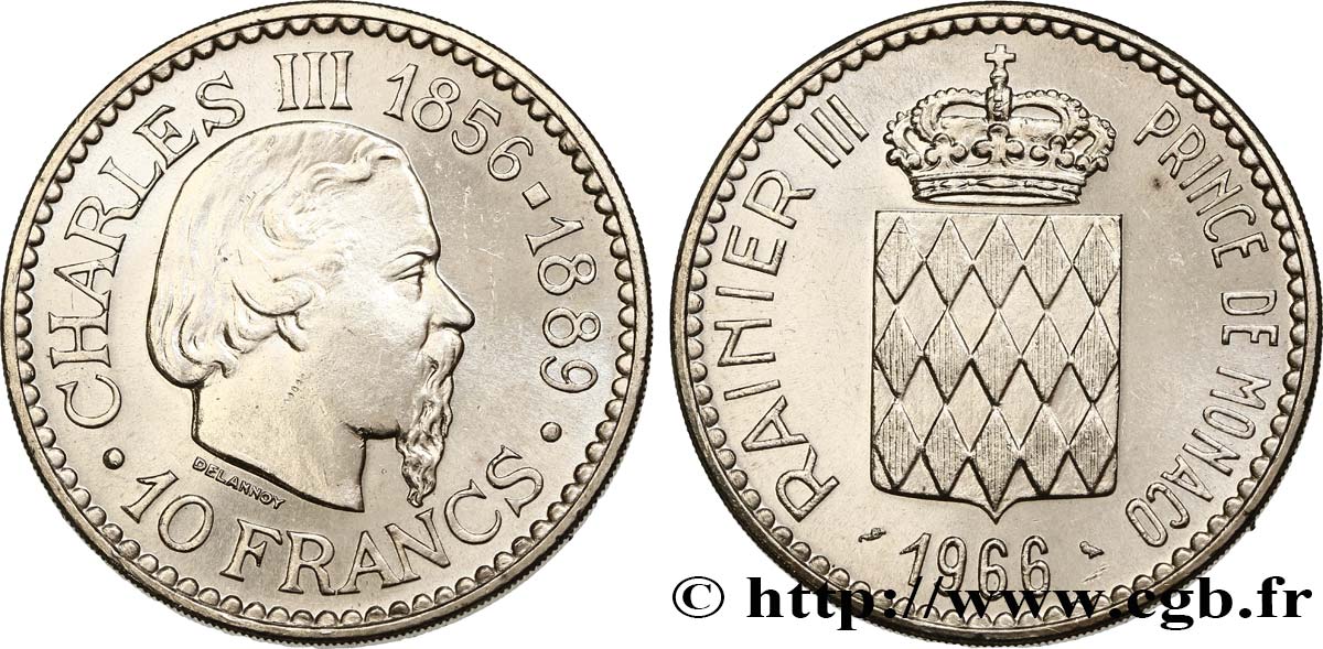 MONACO 10 Francs Charles III 1966 Paris SC 