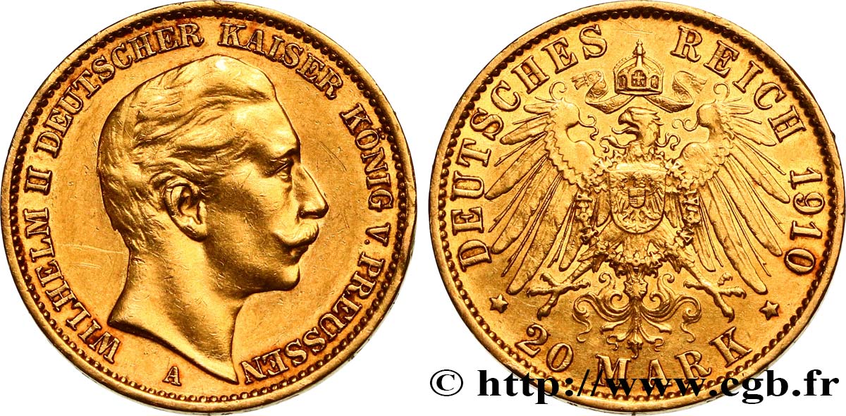 ALEMANIA - PRUSIA 20 Mark Guillaume II 1910 Berlin MBC/MBC+ 