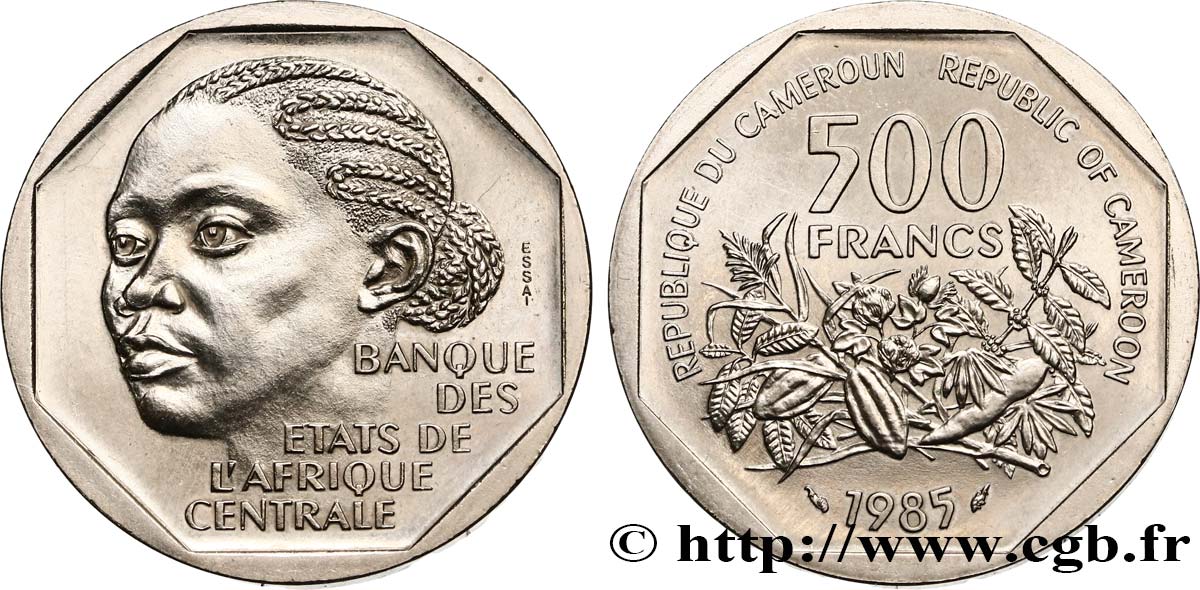 CAMERúN Essai de 500 Francs femme légende bilingue 1985 Paris SC 