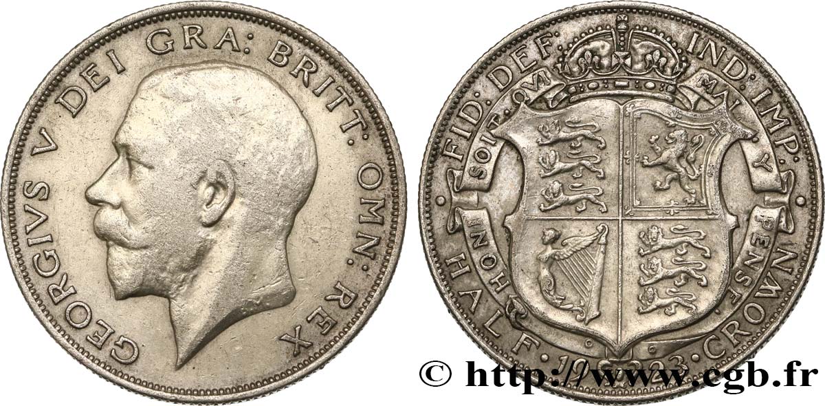 REINO UNIDO 1/2 Crown Georges V / blason 1923  BC+ 