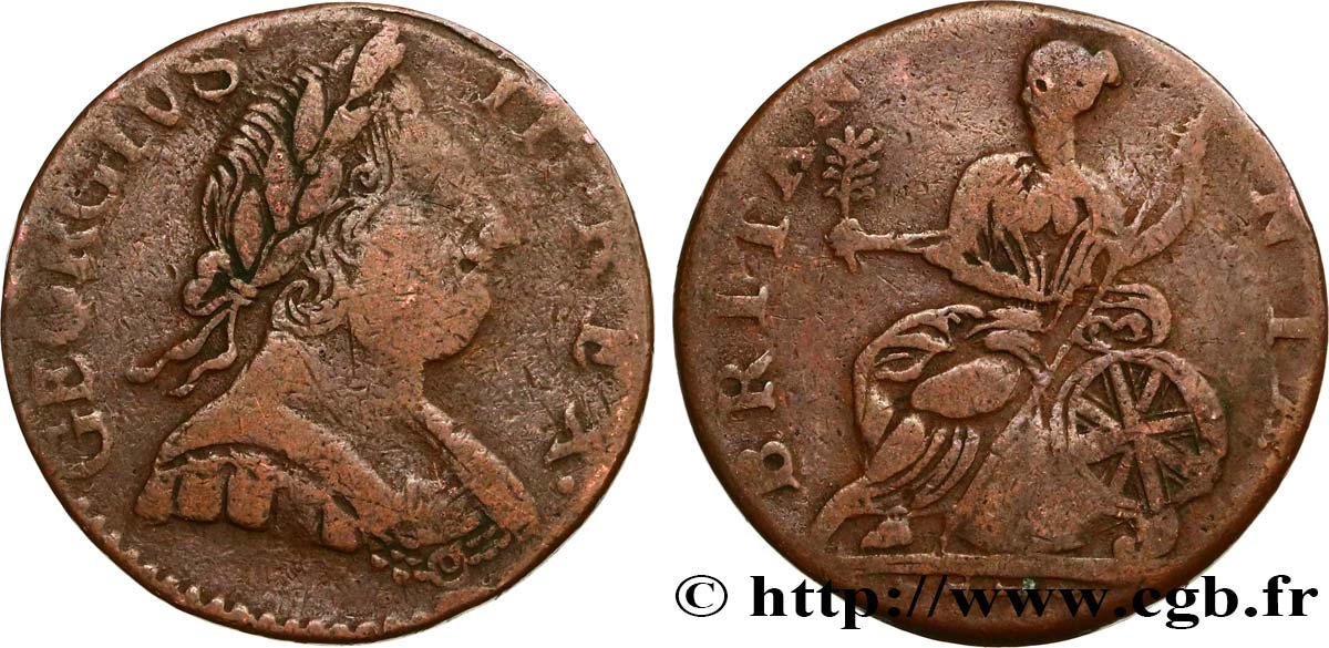 REINO UNIDO 1/2 Penny Georges III 1771 Londres BC 