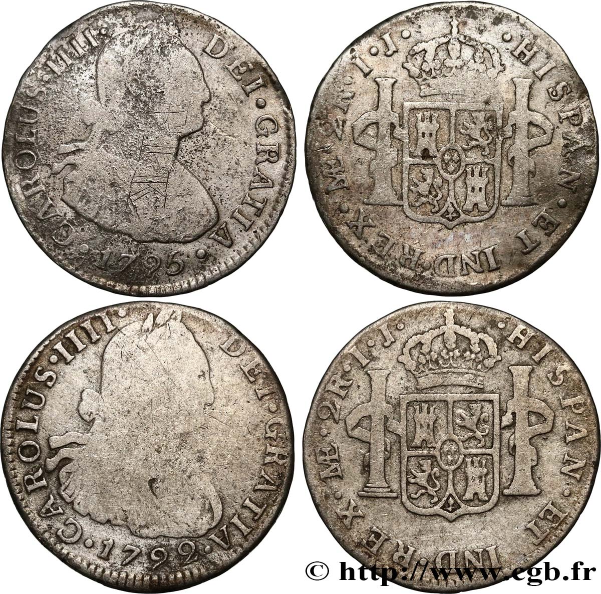 PÉROU Lot de 2 pièces de 2 Reales Charles IIII n.d. Lima TB+ 