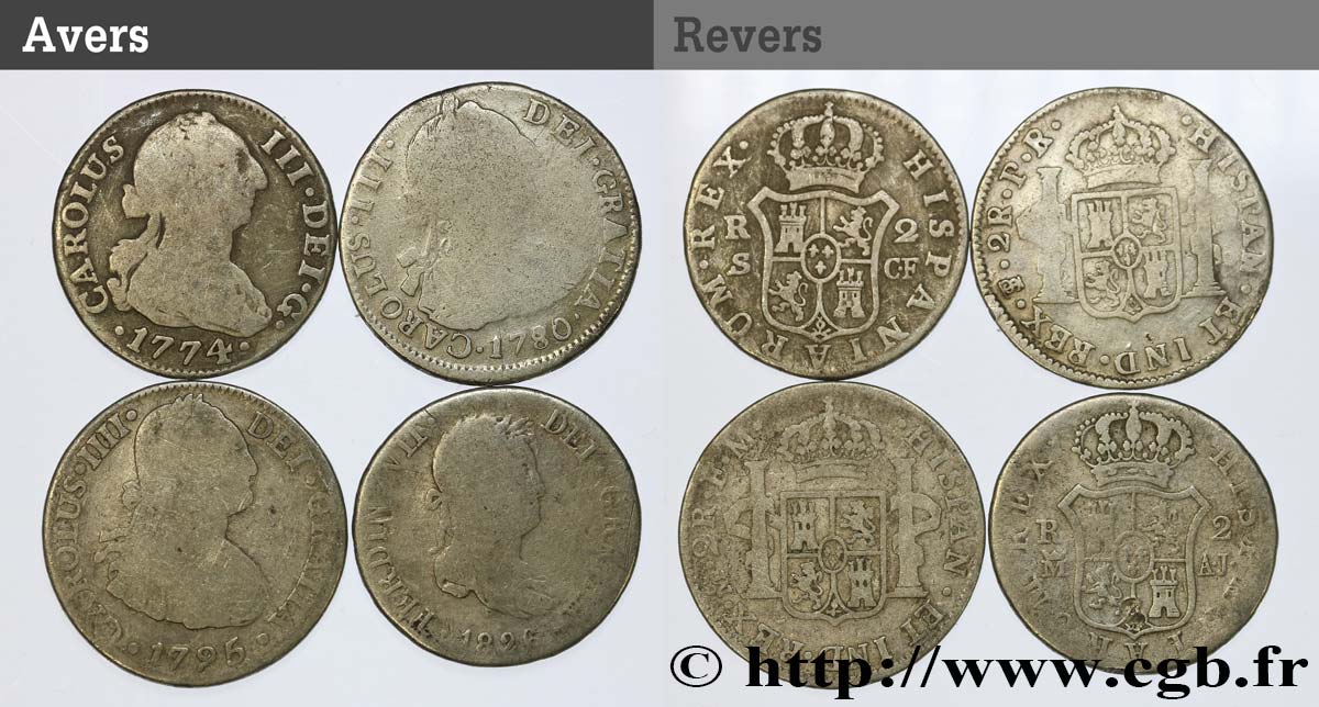 SPAIN Lot de 4 pièces de 2 Reales n.d. indeterminé F 
