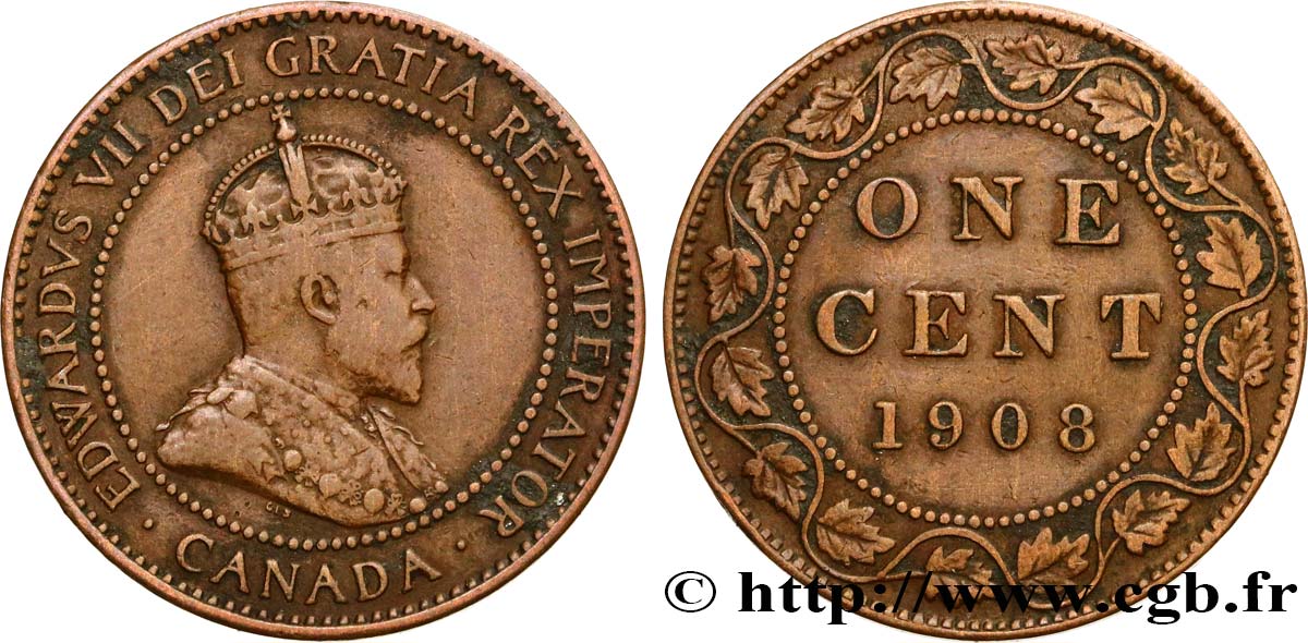CANADA 1 Cent Edouard VII 1908  VF 