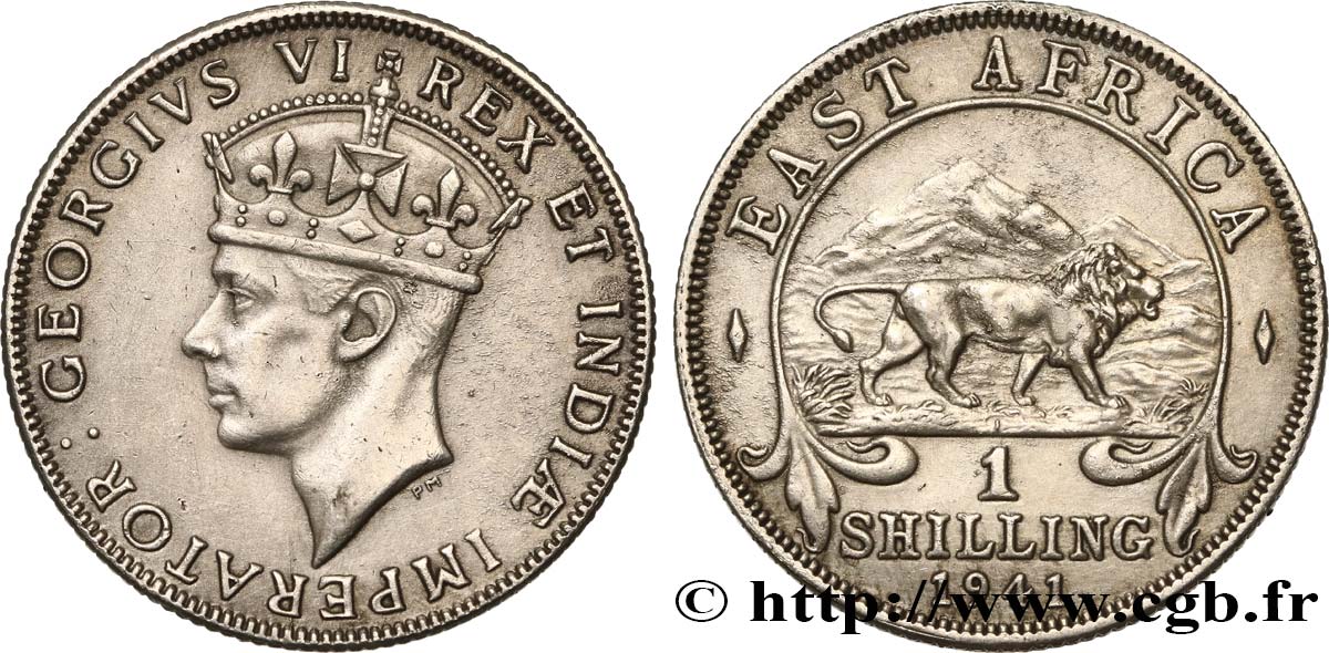 AFRICA DI L EST BRITANNICA  1 Shilling Georges VI / lion 1941 Bombay - I BB 