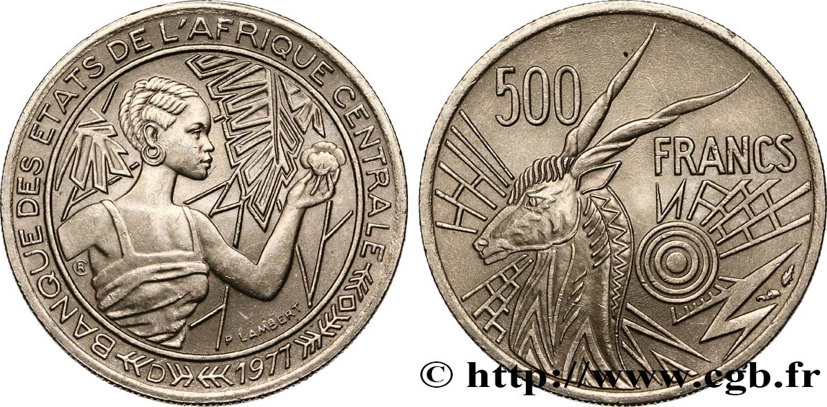 ESTADOS DE ÁFRICA CENTRAL
 500 Francs femme / antilope lettre ‘D’ Gabon 1976 Paris EBC 