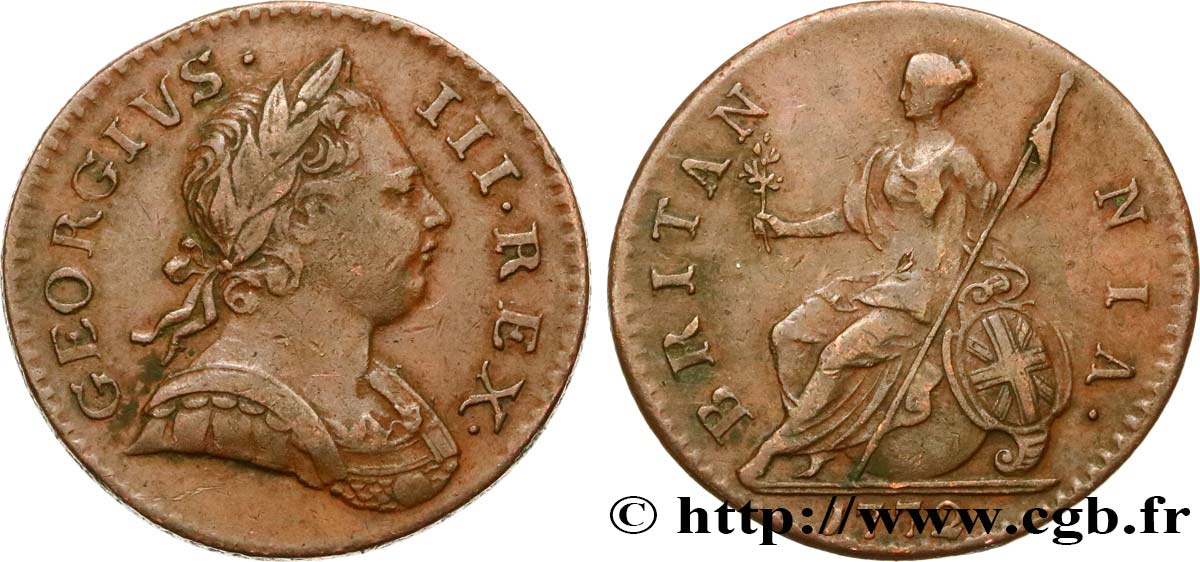 VEREINIGTEN KÖNIGREICH 1/2 Penny Georges III 1772 Londres SS 