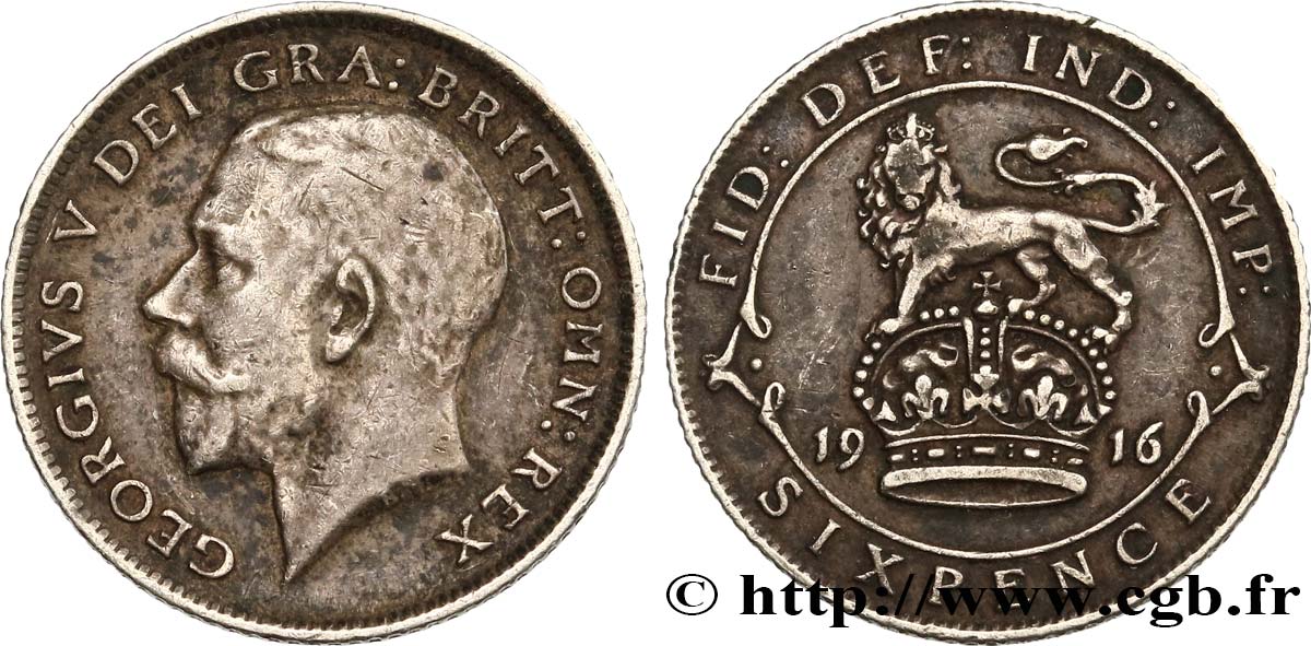 ROYAUME-UNI 6 Pence Georges V 1916  TTB 