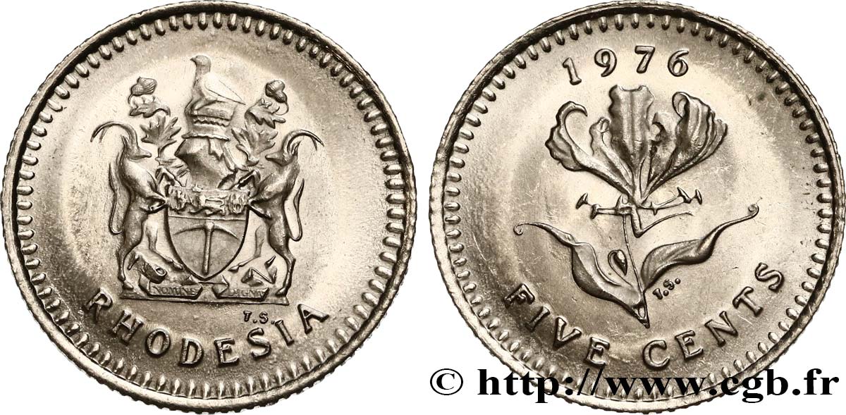RHODÉSIE 5 Cents 1976  SPL 