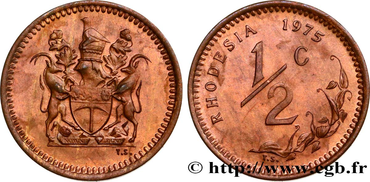 RHODÉSIE 1/2 Cent 1975  SPL 