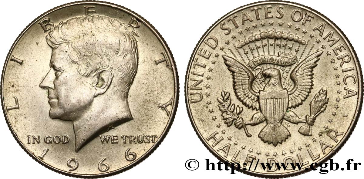 ESTADOS UNIDOS DE AMÉRICA 1/2 Dollar Kennedy 1966 Philadelphie EBC 