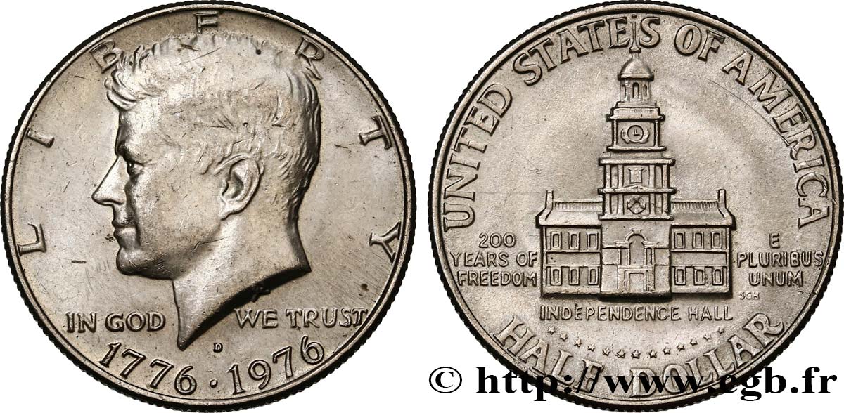 VEREINIGTE STAATEN VON AMERIKA 1/2 Dollar Kennedy / Independence Hall bicentennaire 1976 Denver VZ 