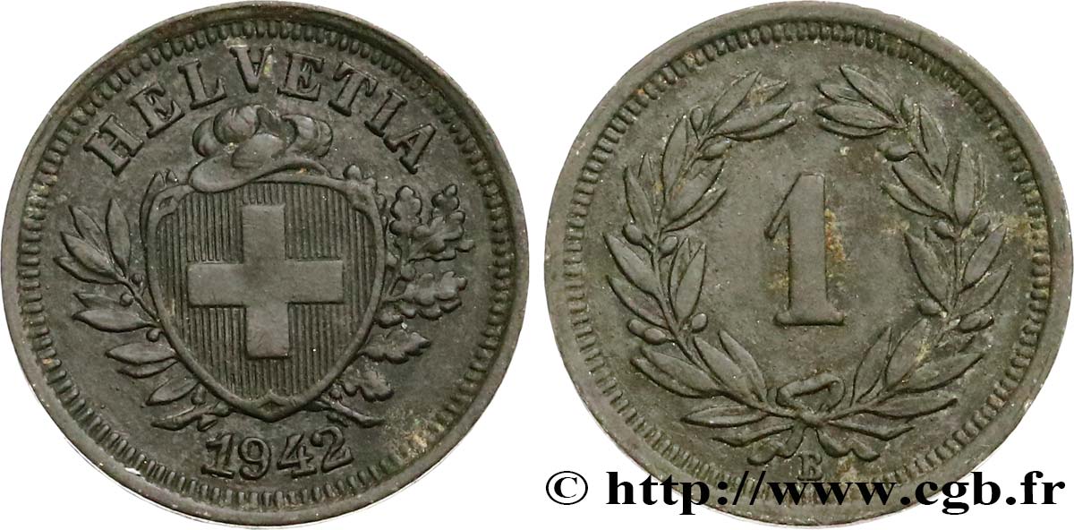 SWITZERLAND 1 Centime Croix Suisse 1942 Berne - B AU 