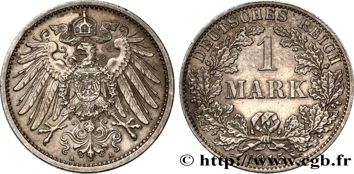 GERMANY 1 Mark Empire aigle impérial 1915 Berlin AU 