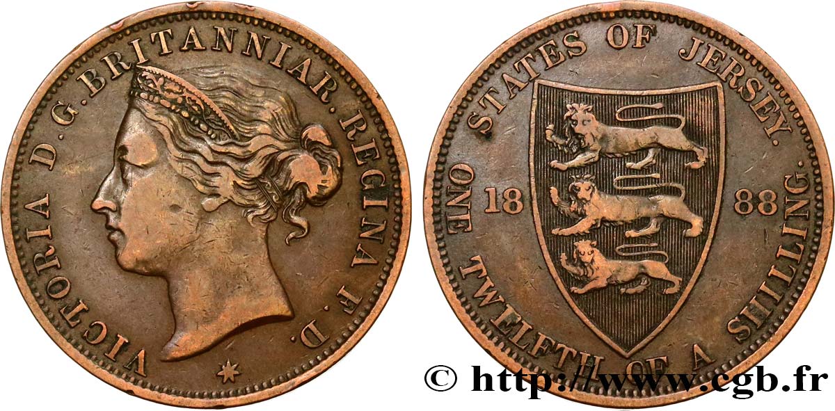 JERSEY 1/12 Shilling Reine Victoria / armes du Baillage de Jersey 1888  fSS 