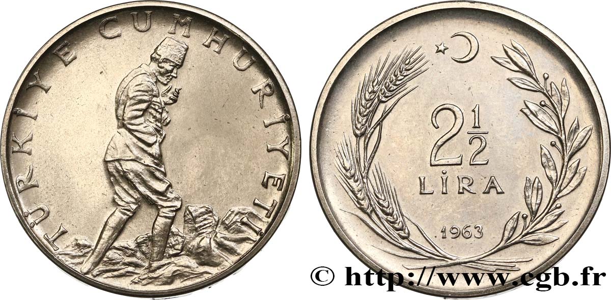 TURKEY 2 1/2 Lira 1963  MS 