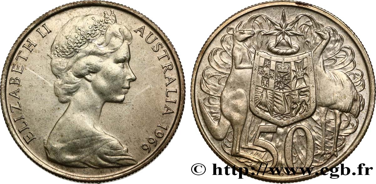 AUSTRALIA 50 Cents Elisabeth II 1966  SPL 