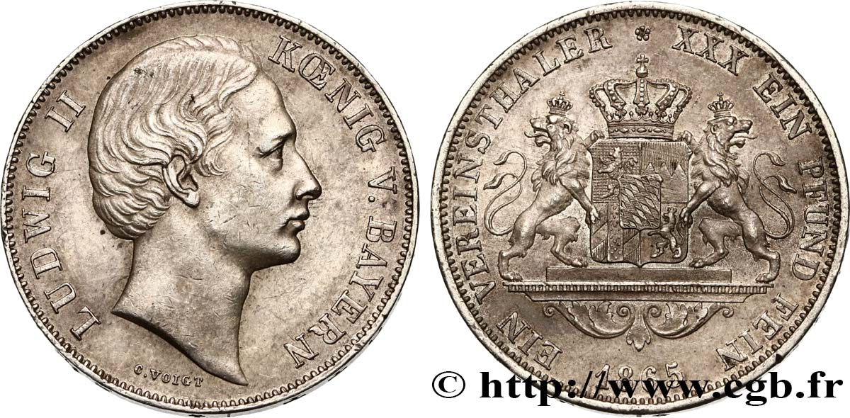 GERMANY - BAVARIA 1 Thaler Louis II 1865 Munich AU 