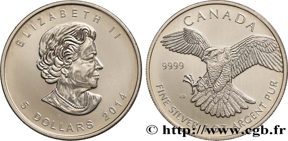 CANADá
 5 Dollars (1 once) Proof Rapace 2014  SC 