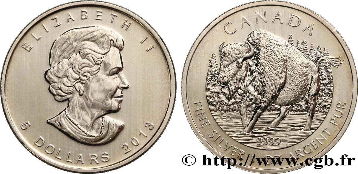 CANADA 5 Dollars (1 once) Proof Elisabeth II bison 2013  MS 