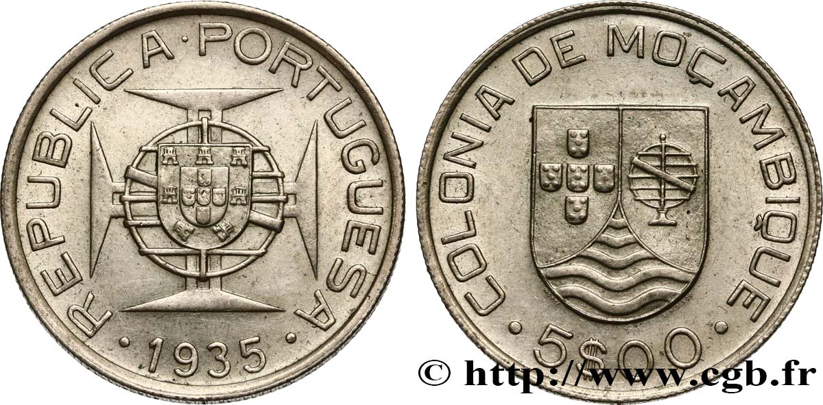 MOZAMBIK 5 Escudos colonie portugaise du Mozambique 1935  VZ 