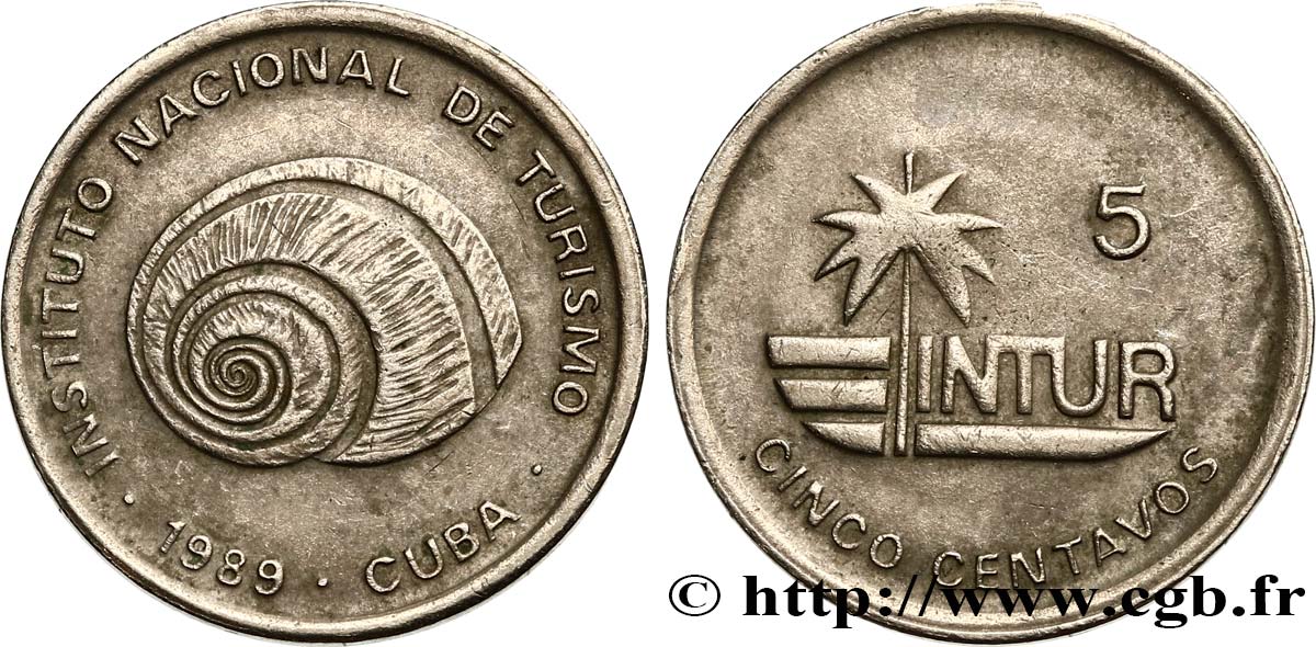 KUBA 5 Centavos monnaie pour touristes Intur “5” fin 1989  VZ 