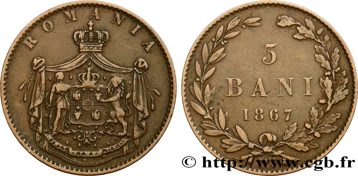 ROMANIA 5 Bani 1867 James Watt & Co XF 
