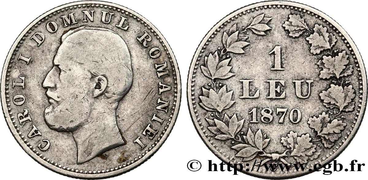 ROMANIA 1 Leu Charles Ier prince de Roumanie 1870 Bucarest - C VF 