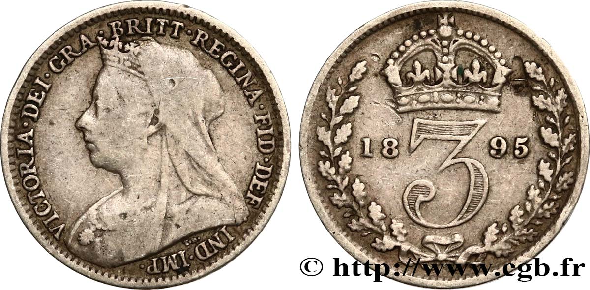 REINO UNIDO 3 Pence Victoria “Old Head” 1895  BC 